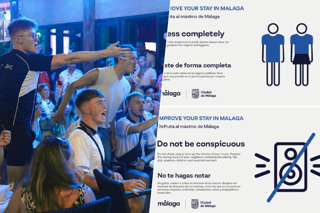 Málaga recibe a los turistas británicos con un manual. La ciudad se llena de publicidad recordando que deben ir con ropa