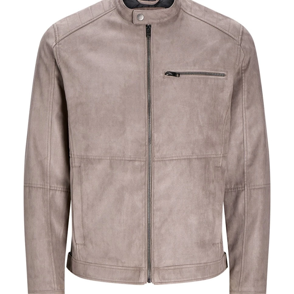 Chaqueta efecto piel con cierre con cremallera y cuallo redondo abotonado para hombre