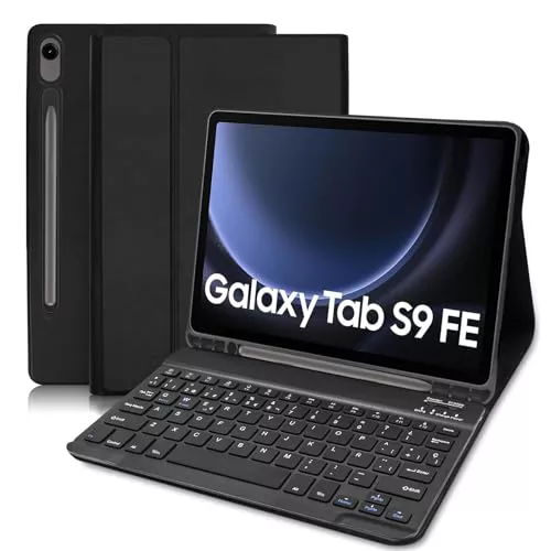 Funda con Teclado para Samsung Galaxy Tab S9 FE 10.9”/ Samsung S9 11” 2023, Español Ñ Teclado Magnético para Samsung Galaxy Tab S9 FE, Funda Teclado para Samsung S9 FE/ Samsung Galaxy Tab S9, Negro