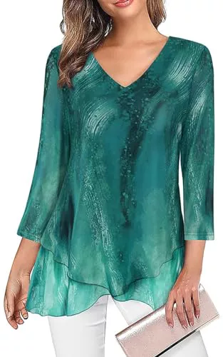Adigaber Camisas para Mujer Manga 3/4 y Cuello en V Blusa