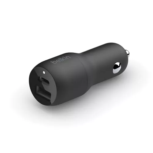 Belkin Cargador Rápido para Coche de 2 Puertos, 37 W, 1 Puerto USB-C PPS de 25 W y 1 Puerto USB-A de 12 W para Samsung Galaxy S24/S23/S22/Ultra/Plus, iPhone 16, iPhone 15/14/1312/Pro/Max/Mini y Otros