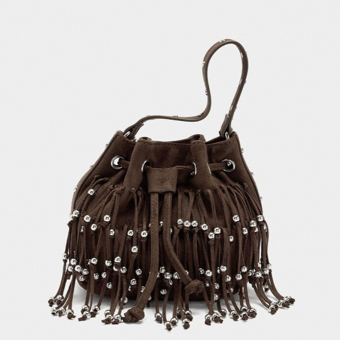 Bolso de fiesta multiposición con cuentas y flecos con cuerda en liso
Parfois