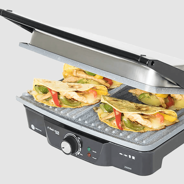 Grill - Cecotec Rock'nGrill, 2000W, Antiadherente, Apertura 180º, Regulador temperatura, Placa