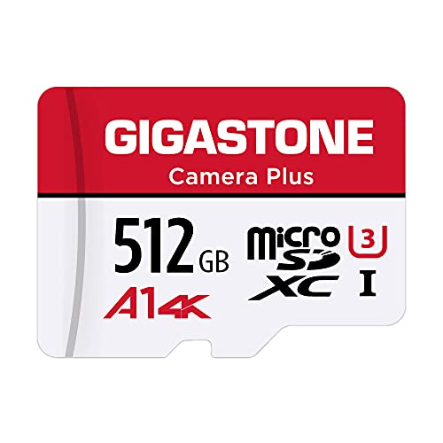 Gigastone Tarjeta Micro SD 512GB, Camera Plus, Aplicación de ejecución A1 para teléfono Inteligente, 100MB/s, Grabación de Video 4K, Micro SDXC UHS-I A1 U3 Clase 10, con Adaptador