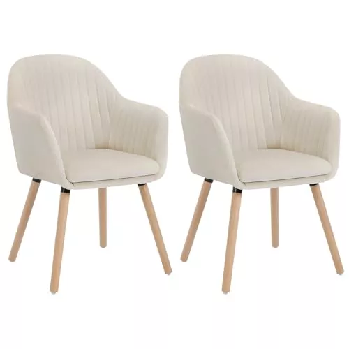WOLTU 2X Sillas de Comedor Nordicas Estilo Vintage Juego de 2, Tapizadas con Reposabrazos en Terciopelo, Estructura de Madera Crema BH95cm-2