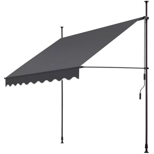 TecTake® Toldo Terraza Manual Regulable en Altura con Manivela, Balcón sin Taladros, Extensible, Resistente a Rayos UV, Protección Solar y Repelente al Agua - 200 cm - Negro/Gris