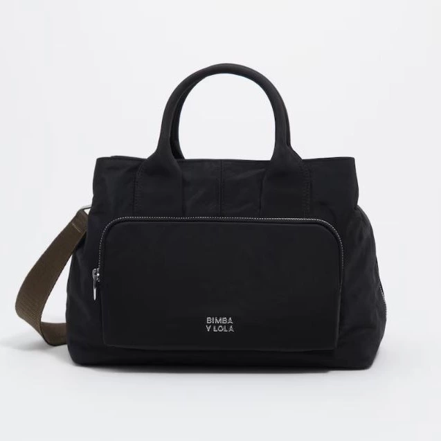 Bolso de mano grande en nylon con cierre cremallera - Bimba y Lola - Negro

