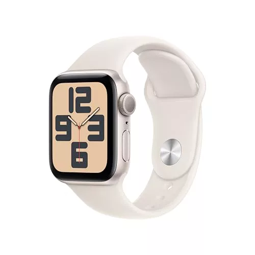 Apple Watch SE de 2.ª generación GPS Smartwatch con Caja de Aluminio en Blanco Estrella de 40 mm y Correa Deportiva Blanco Estrella - Talla S/M. Monitores de entreno y sueño y Resistencia al Agua