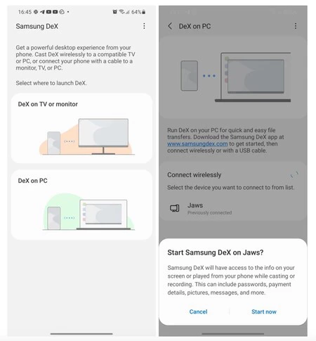 Galaxy S21 の Windows で Samsung DeX をワイヤレス化するオプション。 Android Policeのスクリーンショット