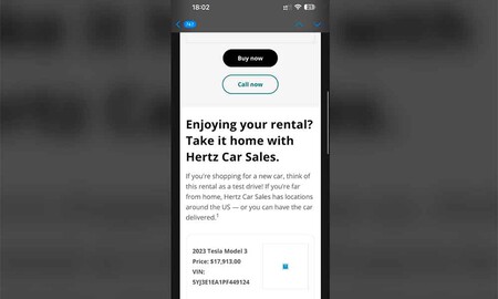 Anuncio de Hertz tras alquilar un Tesla