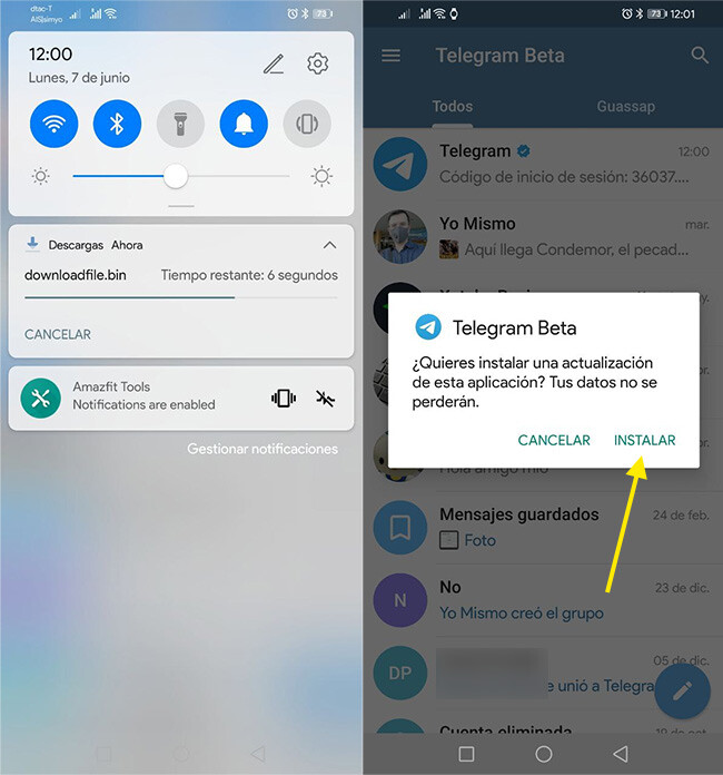 Así se actualiza Telegram por sí misma, sin Google Play