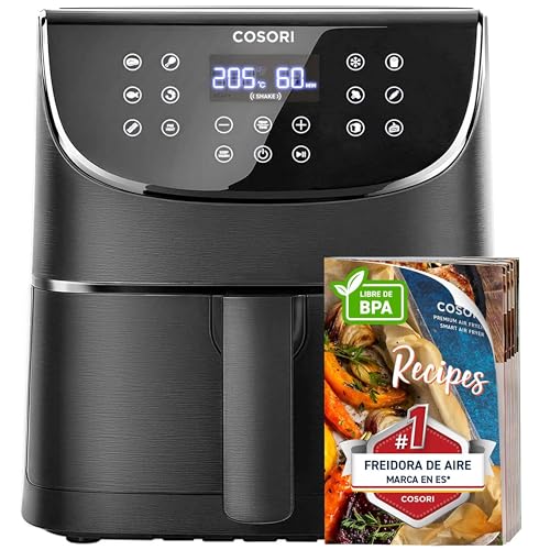Cosori Freidora de Aire 5,7L Interior Metálico Real, Air Fryer Diseño Antióxido, Tecnología Calefacción Uniforme, 40 Recetas, Reducción de Grasas para una Vida Saludable, Eficiencia Energética, 1700W