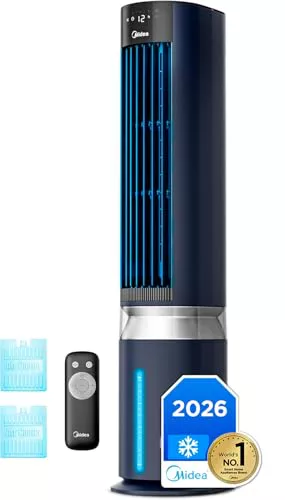 MIDEA Climatizador Evaporativo Portátil 3 en 1 Capacidad 7L y Mando a Distancia | Ventilador de Agua, Enfriador de Aire, Humidificador, 6 Velocidades, 5 Modos, Temporizador 12H, Oscilación 85º, con IA