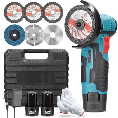 Amoladora Bateria, Mini Amoladora Angular 12V 19500 RPM con 2 Baterías de 2000mAh