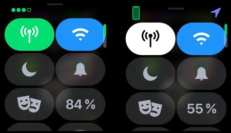 iPhoneを使わないセッションの前後。 1 時間半の激しい使用で、バッテリー インジケーターは 84% から 55% になりました。