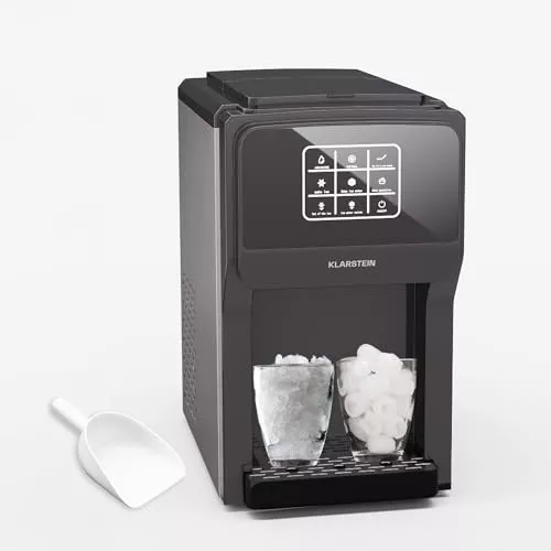 Klarstein ArcticBlend 3en1 máquina de hielo, 20 kg/24h, hielo en bala y picado, dispensador de agua, depósito 6L, conexión a grifo, acero inoxidable, máquina de hacer hielo para casa, gris oscuro