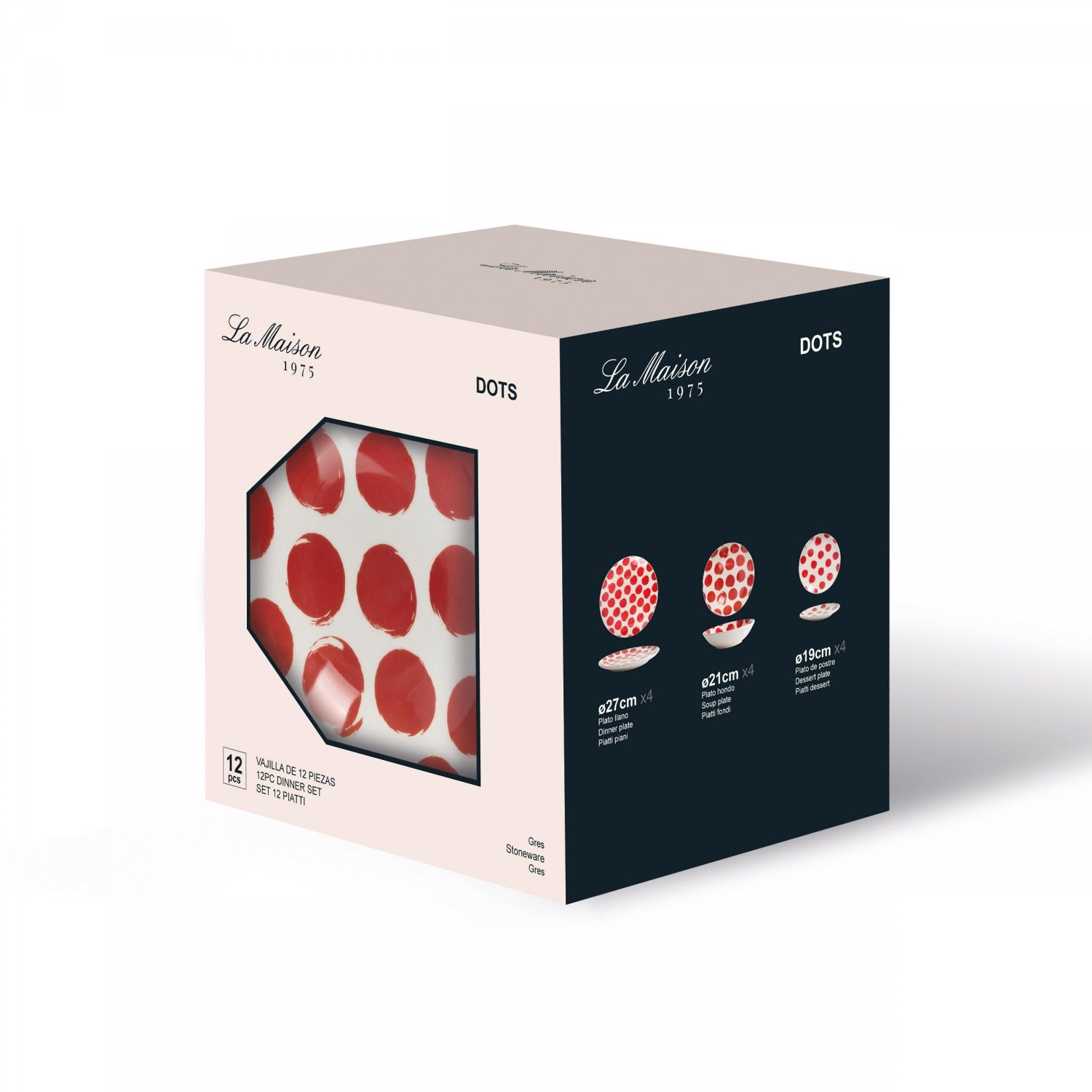 Vajilla con Topos en Gres de 12 piezas LA MAISON Dots - Rojo