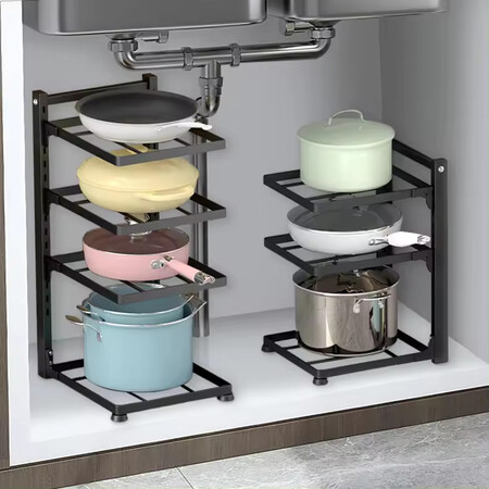 Organizador De Cocina Para Fregadero Rack Ajustable Para Sartenes Y Ollas