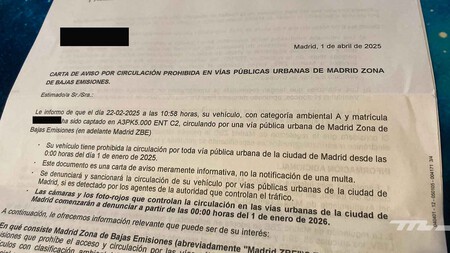 Madrid ZBE carta de aviso coches sin etiqueta
