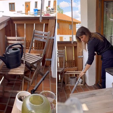 Así se transformó, casi como por arte de magia, este balcón por menos de 100 euros: “Invertí en pequeños detalles, puse unas plantas y lijé y pinté nuestros viejos muebles de Ikea”
