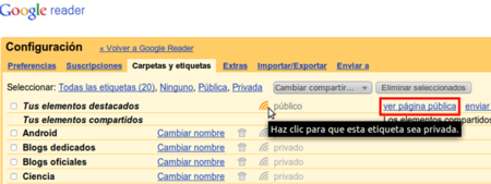 Cómo hacer públicos tus elementos destacados o favoritos de Google Reader.