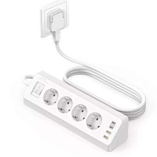 Regleta de 4 enchufes con USB C (PD 20W), SUDEERY 8 en 1 regleta de enchufes con 4 USB
