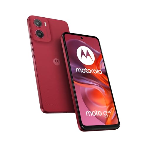 Moto g05, 12GB (4GB+8GB RAM Boost)/64GB, España, Pantalla superbrillante de 6.67", Sistema de cámaras de 50 MP, Modo Retrato con IA, Cuero Vegano, Corning Gorilla® Glass 3, batería 5200 mAh, Rojo