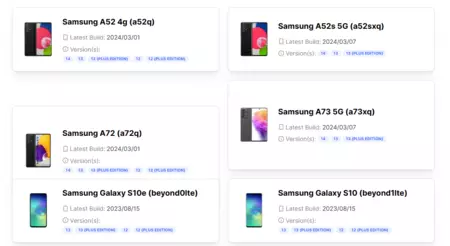 Pixel Experience コミュニティによってまだサポートされていた Samsung Galaxy の一部
