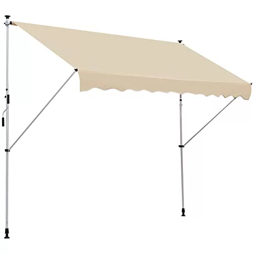 Outsunny Toldo Manual Retráctil 3x1,5 m Toldo Exterior Terraza Enrollable Altura Ajustable con Manivela 170-280 cm Sin Taladro para Balcón Jardín Beige