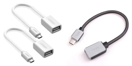 モバイルのコネクタに応じて、MicroUSB または USB-C の USB OTG ケーブルが必要になります。