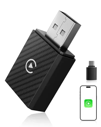 【2026 Mejorada】 Adaptador CarPlay Inalámbrico, Bluetooth V5.4 Conexión Estable, WiFi 6 de Doble Banda de Alta Velocidad, USB A/C, CarPlay Dongle para Apple iPhone iOS 10+