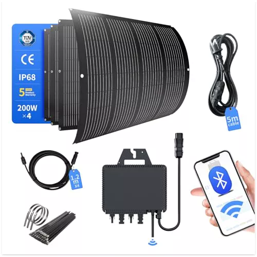 RC Kit 800W para Balkonkraftwerk con correas, 4 paneles solares flexibles de 200W 