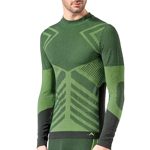 Risalti Camiseta Termica Hombre Manga Larga Energy - Cuello Alto, Jersey Técnico, Transpirable, Compresivo, Ropa Interior Térmica Sin Costuras y Etiquetas, Esquí, Trekking, Running - Made in Italy