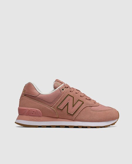 Zapatillas De Mujer De Serraje New Balance 574 De Color Rosa Con Cordones