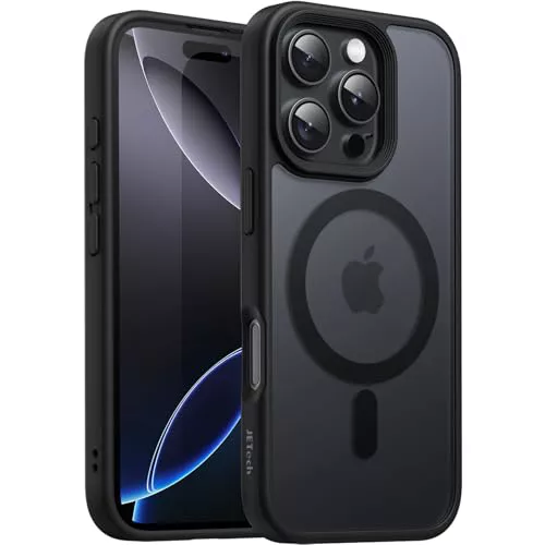 JETech Funda Magnética para iPhone 16 Pro MAX 6,9 Pulgadas Compatible con MagSafe, Carcasa Respaldo Translúcida Mate Slim Antigolpes (Negro)