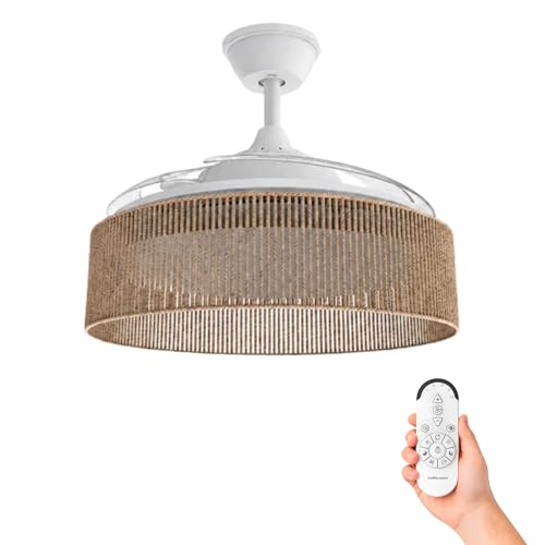 Mellerware - Ventilador de Techo con Luz y Lámpara Brizy Bright Rattan