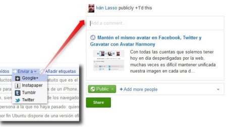 Como compartir posts en Google+ desde Reader usando la función "Enviar a"