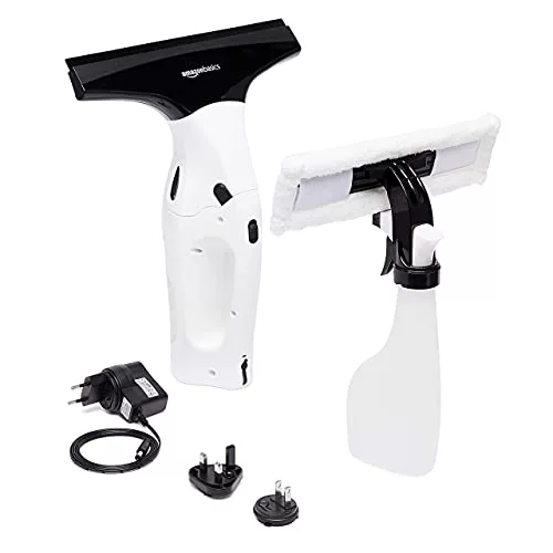 Amazon Basics Juego de aspiradora limpiacristales con batería recargable de litio para ventanas, azulejos, espejos y mamparas de ducha