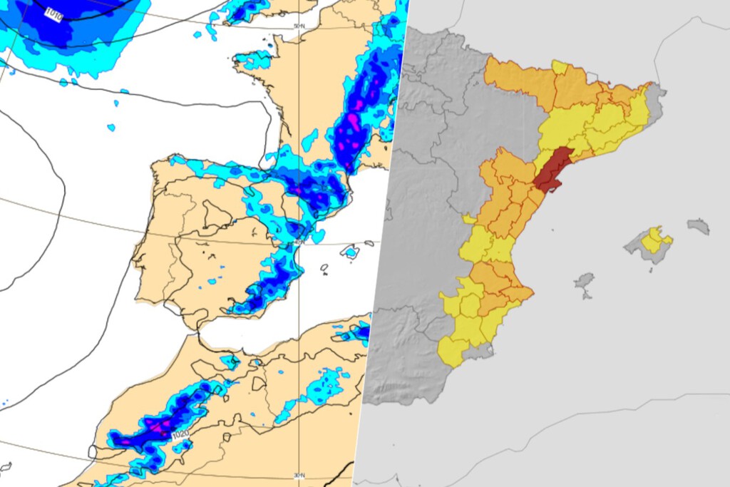 AEMET emite varios avisos rojos por riesgo extremo: una vaguada atlántica se asoma a la costa mediterránea