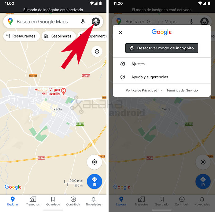 Cómo activar el modo incógnito de Google Maps para Android