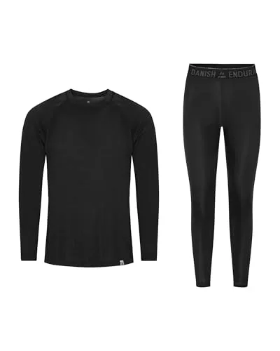 DANISH ENDURANCE Conjunto Térmico para Hombre y Mujer, Camiseta y Pantalon en Materiales Reciclados, Negro, XL