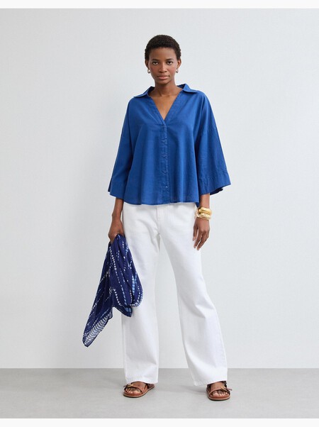 Blusa Con Lino Mo Fashion Azul Obm72 1 Hd1
