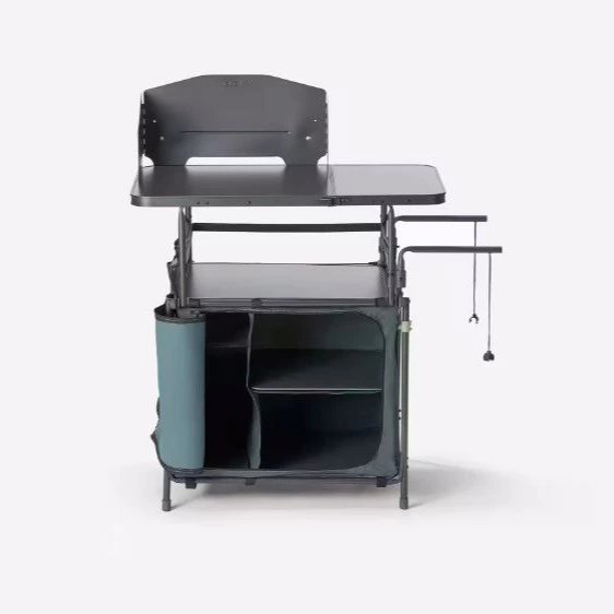 Mueble de cocina de camping L, plegable y con mampara
