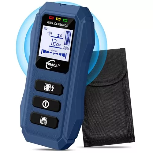 Detector de Pared de vigas de hasta 12cm contiene bolsa protectora,Detector Cables y TuberÍas 6 en 1,Localizador de Línea con Pantalla LCD,Escáner de Madera, AC cable, Metal Magnético, Alarma Doble