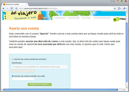 Asociación de cuentas en Diario del Viajero