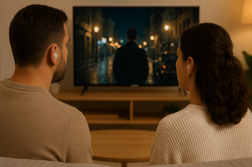 Pareja oyendo tele Samsung