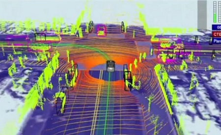 Imagen tridimensional generada por el LIDAR del Coche autónomo de Google