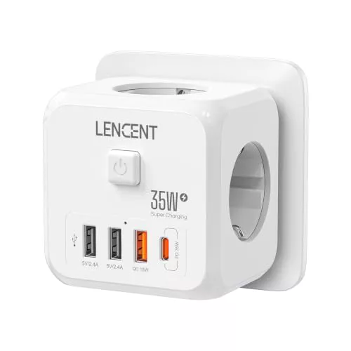 LENCENT Enchufe USB Cubo con Carga Rápida PD35W, Ladron Enchufe 4000W
