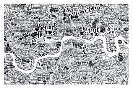 El cartel que representa un mapa de la literatura británica ambientada en Londres