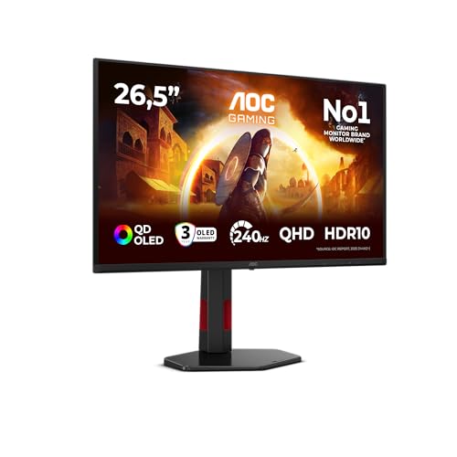 AOC Q27G4ZDR Monitor 27 Pulgadas, 240Hz Panel QD-OLED, 0.03ms GtG, HDR10, Adaptive Sync, G-Sync Compatible, Altura Ajustable, (2560x1440 HDMI 2X 2.1 DP 1x 1.4 USB Hub) Negro